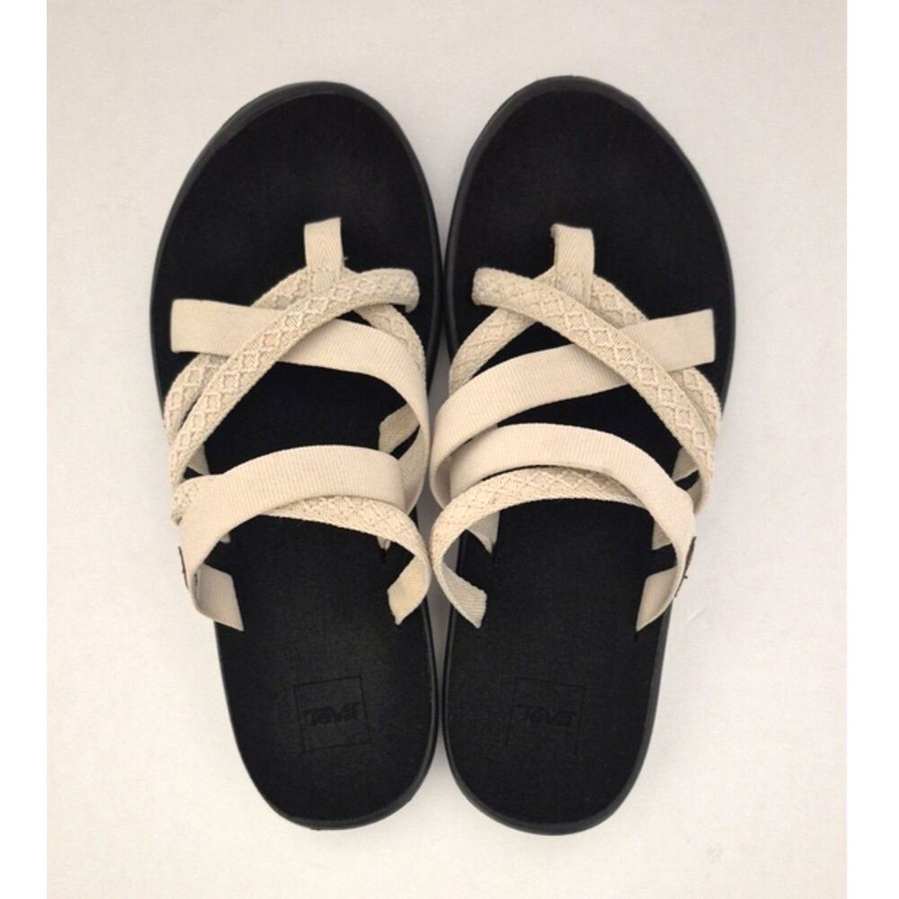 Teva Voya Infinity Slide Sandals 9 Birch Cream Black Repreve Comfort Women’s
